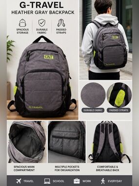 NWOT G-Travel Heather Gray Backpack Padded Straps